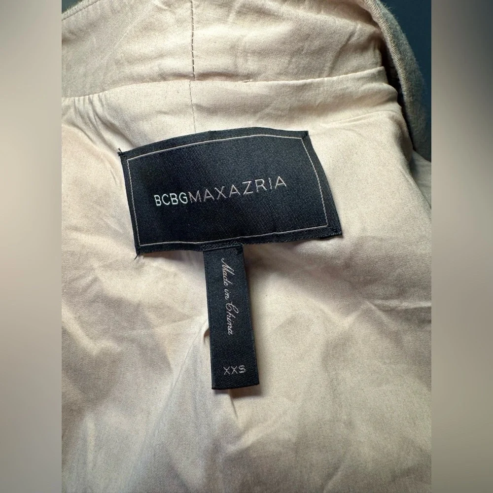 BCBG MaxAzria Khaki Wrap Mini Dress XXS | Neutral Spring Work Dress - Picture 7 of 7